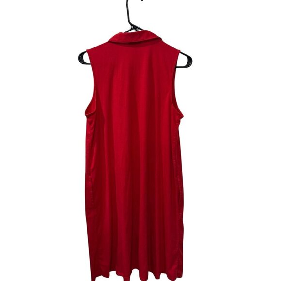 Sleeveless Red Button-Down Shirt Dress By J.Jill - Size M - Pima Cotton Blend - Picture 3 of 5